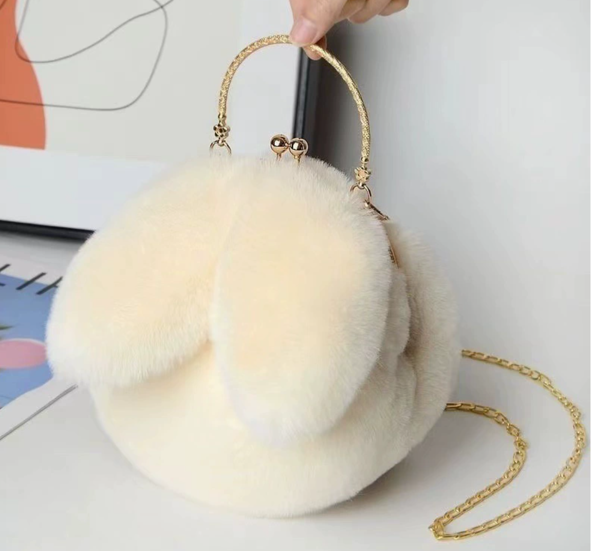 $79.99 Rabbit ear plush chain bag